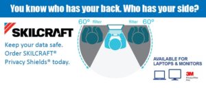 Who has your back? Infographic showing a computer screen that blacks out people's view of a screen from the sides.