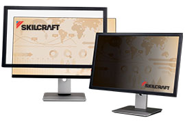 SKILCRAFT privacy filters on computer monitors.