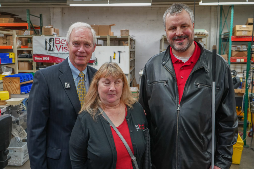 Senator Ron Johnson with Beyond Vision Employees Mary and Steve.