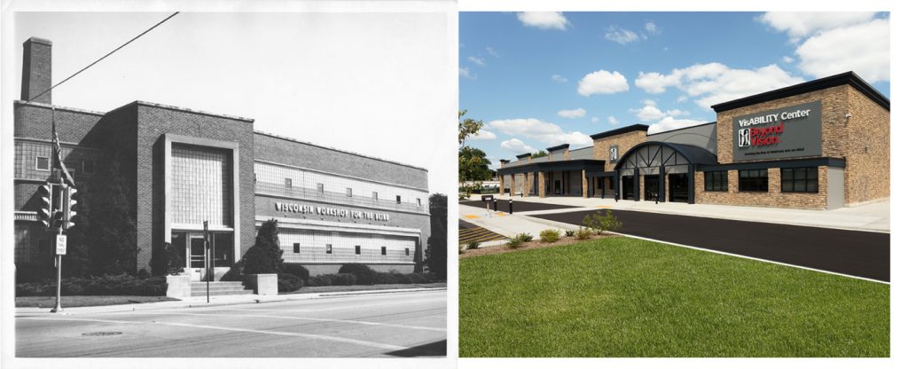 Side-by-side photos of the old building and the new VisABILITY Center.