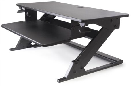 Sit stand desk extended vertically.